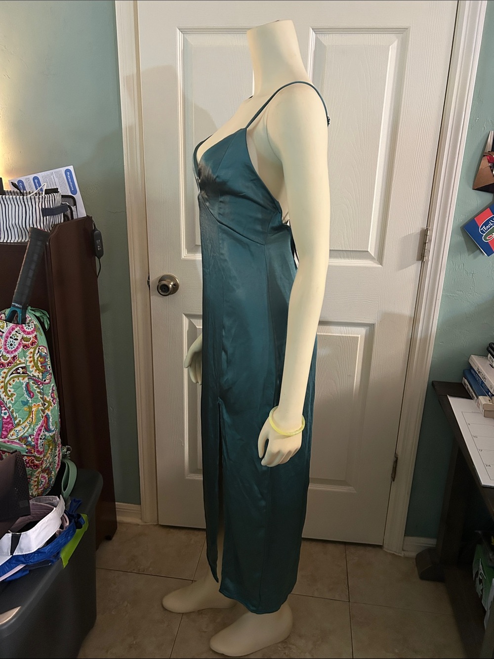 Wild Fable Satin Midi Slip Dress in color dark green - Picture 3 of 9